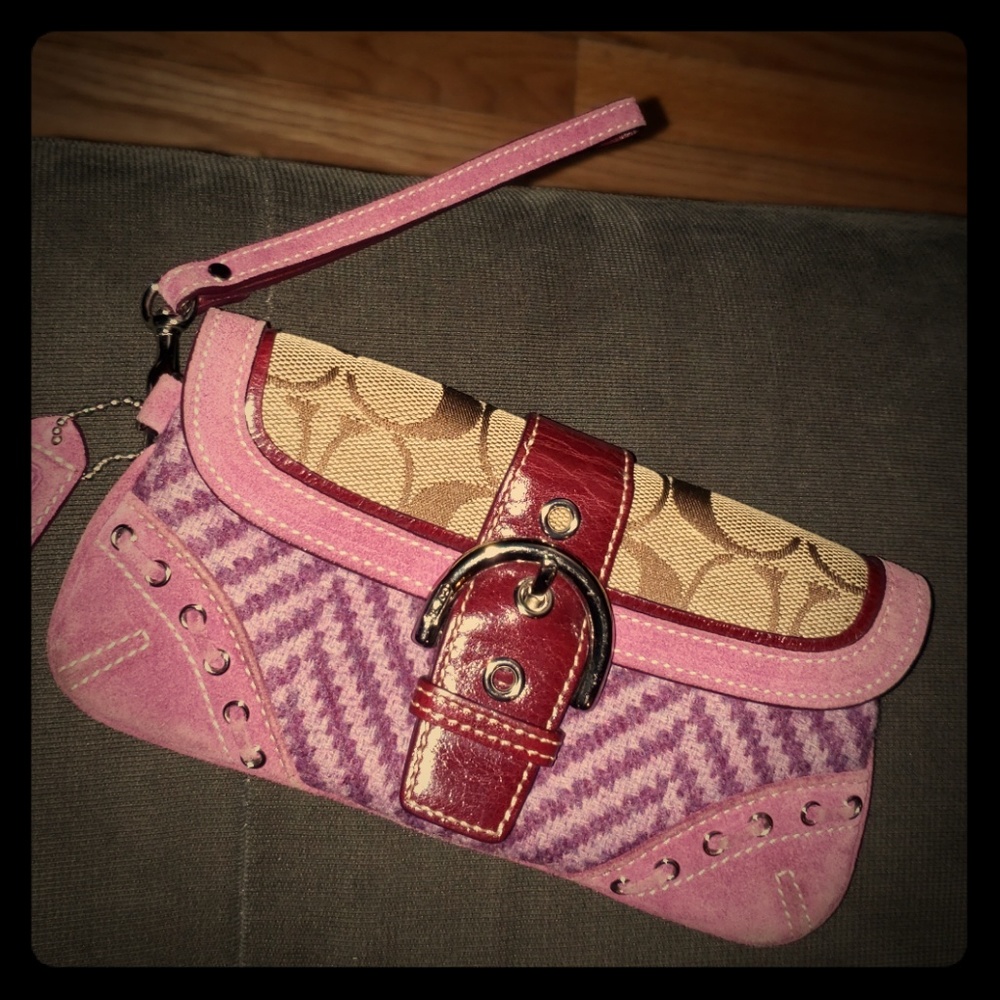 Vintage Coach Wristlet Signature Tweed Leather